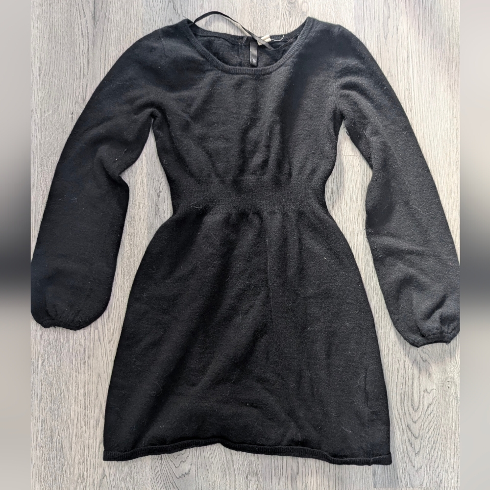 H&M Black Angora Lambswool Puff Sleeve Mini Dress 6